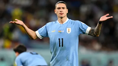 Darwin Nunez of Uruguay reacts after the video assistant referee review not to given a panlty during the FIFA World Cup Qatar 2022 Group H match between Ghana and Uruguay at Al Janoub Stadium on December 02, 2022 in Al Wakrah, Qatar.