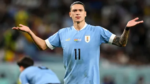 Darwin Nunez of Uruguay reacts after the video assistant referee review not to given a panlty during the FIFA World Cup Qatar 2022 Group H match between Ghana and Uruguay at Al Janoub Stadium on December 02, 2022 in Al Wakrah, Qatar.
