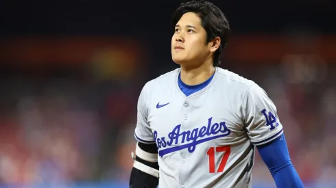 Shohei Ohtani #17 of the Los Angeles Dodgers reacts after striking out against the Philadelphia Phillies in the seventh inning at Citizens Bank Park on July 10, 2024 in Philadelphia, Pennsylvania.