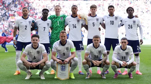 Players of England pose for a team photograph prior to the UEFA EURO 2024 quarter-final match between England and Switzerland at Düsseldorf Arena on July 06, 2024 in Dusseldorf, Germany.