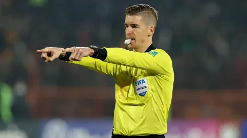 Referee Francois Letexier reacts during the 2022 FIFA World Cup Qualifier match between Armenia and Germany at Republican Stadium after Vazgen Sargsyan on November 14, 2021 in Yerevan, Armenia.
