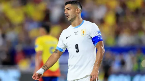 Luis Suarez of Uruguay gestures during the CONMEBOL Copa America 2024 semifinal match between Uruguay and Colombia
