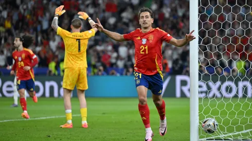 Mikel Oyarzabal of Spain celebrates scoring his team's second goal during the UEFA EURO 2024 final match between Spain and England
