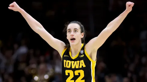 Caitlin Clark #22 of the Iowa Hawkeyes reacts in the second half during the 2024 NCAA Women's Basketball Tournament National Championship game against the South Carolina Gamecocks at Rocket Mortgage FieldHouse on April 07, 2024 in Cleveland, Ohio.