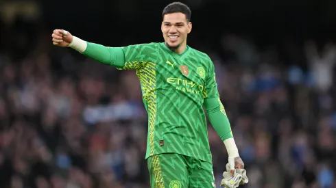 Ederson of Manchester United looks on during the Premier League match between Manchester City and Manchester United at Etihad Stadium
