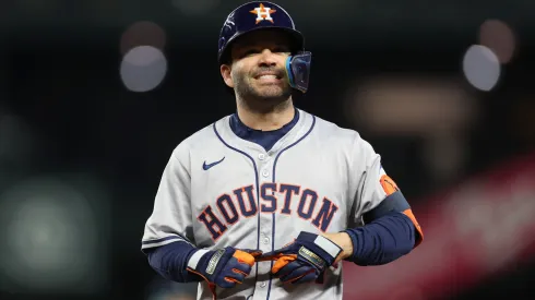 Jose Altuve #27 of the Houston Astros reacts during the game against the Seattle Mariners at T-Mobile Park on May 29, 2024 in Seattle, Washington.