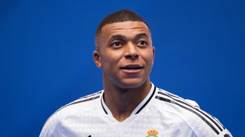 Real Madrid new signing, Kylian Mbappe is unveiled at Estadio Santiago Bernabeu on July 16, 2024 in Madrid, Spain.
