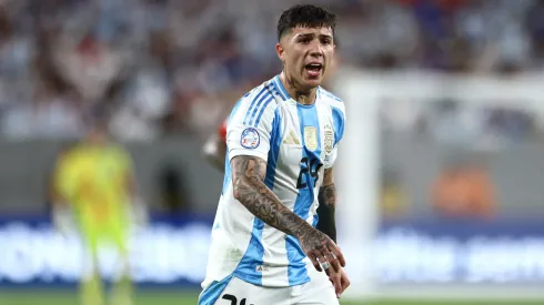 Enzo Fernández #24 of Argentina reacts against Chile during a group stage match at MetLife Stadium on June 25, 2024 in East Rutherford, New Jersey.