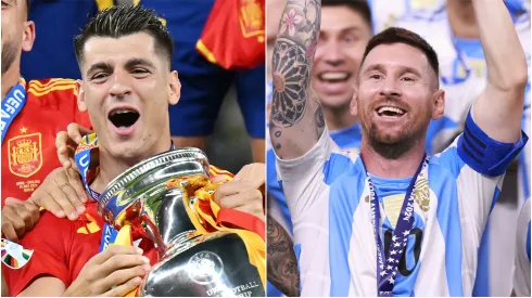Alvaro Morata of Spain (left) and Lionel Messi of Argentina.