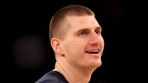 Nikola Jokic #15 of the Denver Nuggets warms up before the game against the New York Knicks at Madison Square Garden on December 04, 2021 in New York City.
