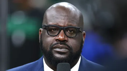  Shaquille O'Neal speaks before Game Two of the 2024 NBA Finals between the Boston Celtics and the Dallas Mavericks at TD Garden on June 09, 2024 in Boston, Massachusetts.
