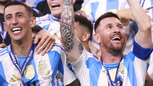 Lionel Messi of Argentina celebrates with the trophy after the team's victory the CONMEBOL Copa America 2024 Final match between Argentina and Colombia at Hard Rock Stadium on July 15, 2024 in Miami Gardens, Florida. 
