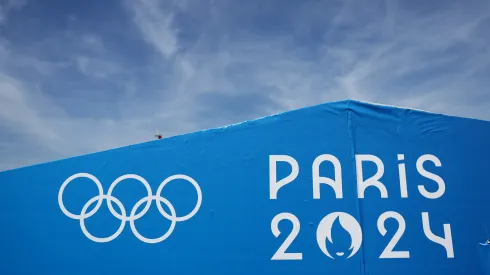 Olympic branding is seen at Vaires-Sur-Marne Nautical Stadium on July 20, 2024 in Paris, France.
