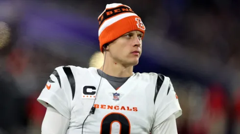 Quarterback Joe Burrow #9 of the Cincinnati Bengals looks on in the second half against the Baltimore Ravens at M&T Bank Stadium on November 16, 2023 in Baltimore, Maryland.