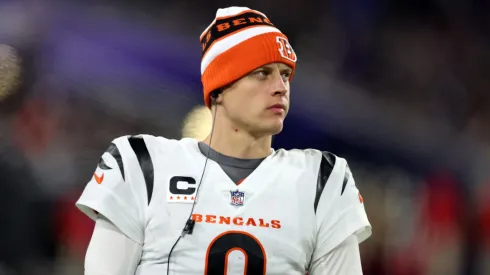 Quarterback Joe Burrow #9 of the Cincinnati Bengals looks on in the second half against the Baltimore Ravens at M&T Bank Stadium on November 16, 2023 in Baltimore, Maryland.
