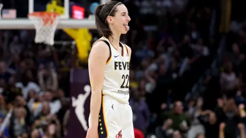 Caitlin Clark #22 of the Indiana Fever reacts to a three point basket during the fourth quarter against the Los Angeles Sparks at Crypto.com Arena on May 24, 2024 in Los Angeles, California.