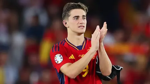 Gavi of Spain applauds the fans following the team's victory during the UEFA EURO 2024 European qualifier match between Spain and Cyprus at Estadio Nuevo Los Carmenes on September 12, 2023 in Granada, Spain. 
