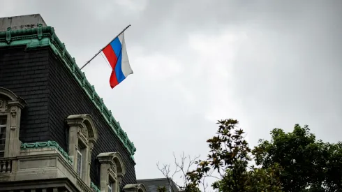 The Russian flag flies above the Russian Ambassador's residence  in Washington
