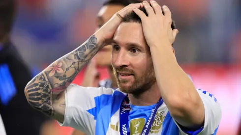 Lionel Messi of Argentina reacts after the team's victory in the CONMEBOL Copa America 2024 Final match between Argentina and Colombia at Hard Rock Stadium on July 15, 2024 in Miami Gardens, Florida. 
