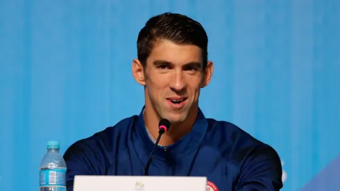 Michael Phelps of the United States speaks during a press conference at the Main Press Centre
