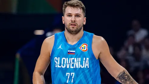 Luka Doncic #77 of Slovenia in action during the FIBA Basketball World Cup Classification 7-8 game between Italy and Slovenia at Mall of Asia Arena on September 09, 2023 in Manila, Philippines.