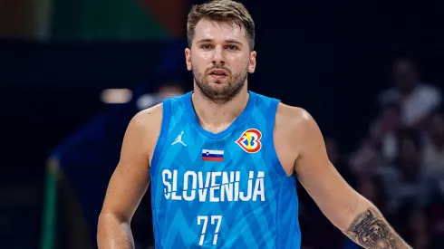 Luka Doncic #77 of Slovenia in action during the FIBA Basketball World Cup Classification 7-8 game between Italy and Slovenia at Mall of Asia Arena on September 09, 2023 in Manila, Philippines. 
