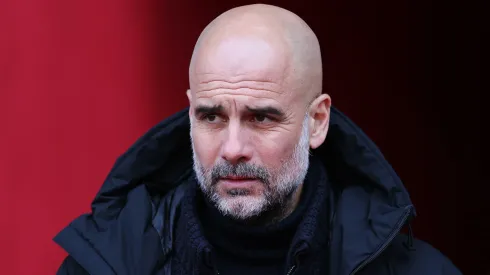 Pep Guardiola, Manager of Manchester City, looks on prior to the Premier League match between Nottingham Forest and Manchester City
