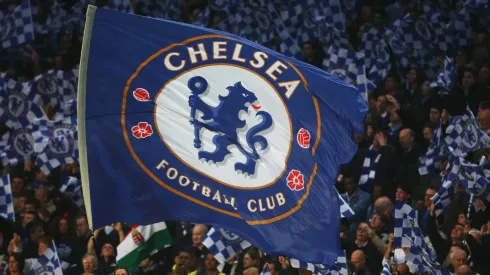 A Chelsea flag is waved during the UEFA Champions League Quarter Final Second Leg match between Chelsea and Liverpool at Stamford Bridge on April 14, 2009 in London, England.