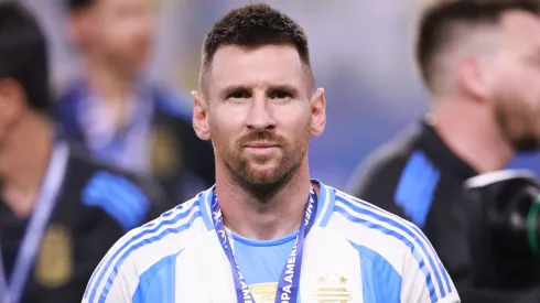 Lionel Messi of Argentina looks on after the team's victory in the CONMEBOL Copa America 2024 Final match between Argentina and Colombia.

