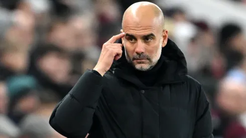 Pep Guardiola, Manager of Manchester City, gestures during the Premier League match between Aston Villa and Manchester City at Villa Park on December 06, 2023 in Birmingham, England.
