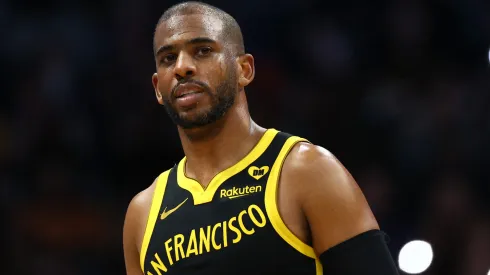 Chris Paul #3 of the Golden State Warriors looks on following a timeout during the second half of the game against the Charlotte Hornets at Spectrum Center on March 29, 2024 in Charlotte, North Carolina. 
