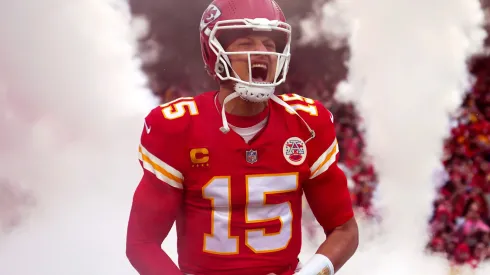 Patrick Mahomes #15 of the Kansas City Chiefs takes the field prior to the AFC Divisional Playoff game against the Jacksonville Jaguars at Arrowhead Stadium on January 21, 2023 in Kansas City, Missouri.
