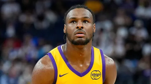 Bronny James Jr. #9 of the Los Angeles Lakers shoots a foul shot against the Sacramento Kings during the second half of the 2024 California Classic summer league game at Chase Center on July 06, 2024 in San Francisco, California.
