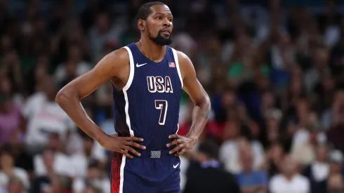 Kevin Durant #7 of Team United States looks on during a Men's basketball group phase-group C game between the United States and Puerto Rico.