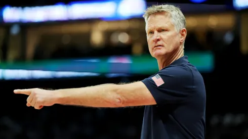 USA head coach Steve Kerr gestures during the second half of an exhibition game between the United States and Australia.