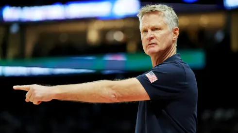 USA head coach Steve Kerr gestures during the second half of an exhibition game between the United States and Australia.
