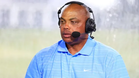 Charles Barkley commentates from the booth during The Match: Champions For Charity at Medalist Golf Club on May 24, 2020 in Hobe Sound, Florida.