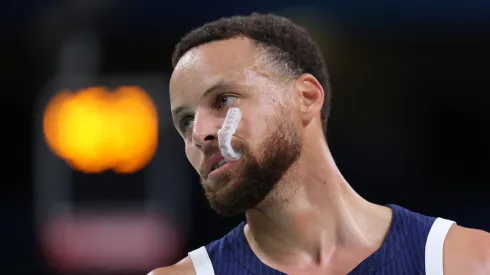 Stephen Curry #4 of Team United States looks on during a Men's basketball group phase-group C game between the United States and Puerto Rico on day eight of the Olympic Games Paris 2024 at Stade Pierre Mauroy on August 03, 2024 in Lille, France.

