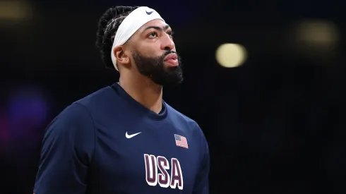 Anthony Davis #14 of Team United States looks on during a Men's Group Phase – Group C game between the United States and South Sudan.
