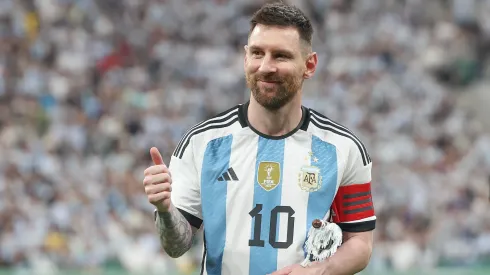 Lionel Messi of Argentina reacts during the international friendly match between Argentina and Australia at Workers Stadium on June 15, 2023 in Beijing, China.