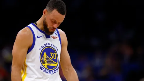 Stephen Curry #30 of the Golden State Warriors looks on during a game against the Orlando Magic at Kia Center on March 27, 2024 in Orlando, Florida.
