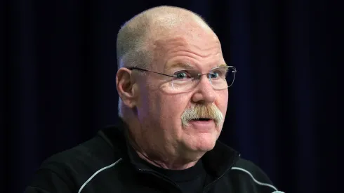 Head coach Andy Reid of the Kansas City Chiefs speaks to the media during the NFL Combine at the Indiana Convention Center on February 27, 2024 in Indianapolis, Indiana.
