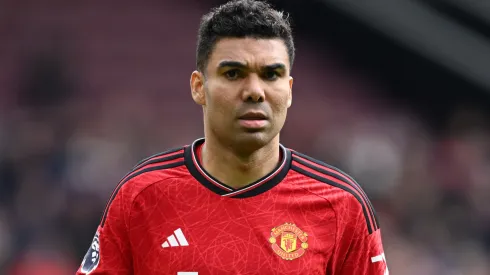 Casemiro of Manchester United during the Premier League match between Manchester United and Burnley FC at Old Trafford on April 27, 2024 in Manchester, England.
