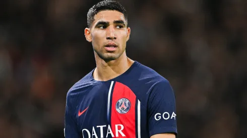 Achraf Hakimi of Paris Saint-Germain looks on during the UEFA Champions League match
