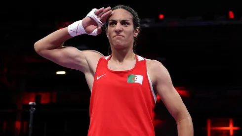 Imane Khelif of Team Algeria celebrates victory against Anna Luca Hamori of Team Hungary
