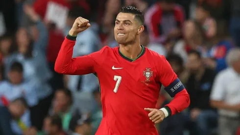 Cristiano Ronaldo of Portugal celebrates scoring Portugal second goal during the International Friendly match between Portugal and Republic of Ireland at Estadio Municipal de Aveiro on June 11, 2024 in Aveiro, Portugal.
