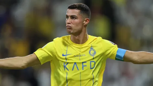 Cristiano Ronaldo of Al Nassr celebrates after scoring the team's second goal during the Arab Club Champions Cup Final between Al Hilal and Al Nassr at King Fahd International Stadium on August 12, 2023 in Riyadh, Saudi Arabia.
