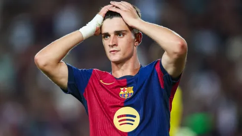 Pau Victor of FC Barcelona reacts during the Joan Gamper Trophy match between FC Barcelona and AS Monaco at Estadi Olimpic Lluis Companys on August 12, 2024 in Barcelona, Spain.
