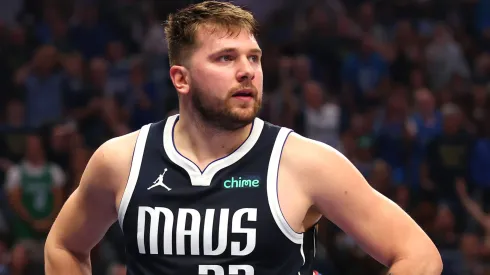  Luka Dončić #77 of the Dallas Mavericks looks on in the second quarter against the Boston Celtics
