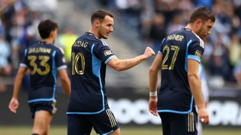 Dániel Gazdag celebrates Philadelphia Union's victory.
